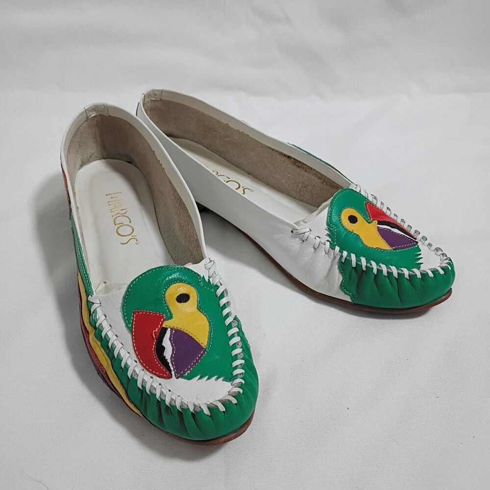 Margo's Leather Loafers Parrot Slip On Womens 8.5M Moc Toe Multicolor
